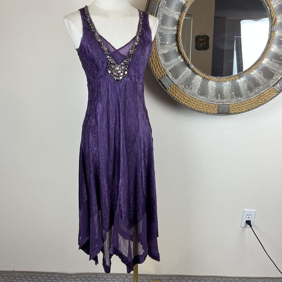 Komarov Dress Womens Petite Small Purple Beaded Y2K Whimsy Fairy Asymmetric Boho - Picture 1 of 10
